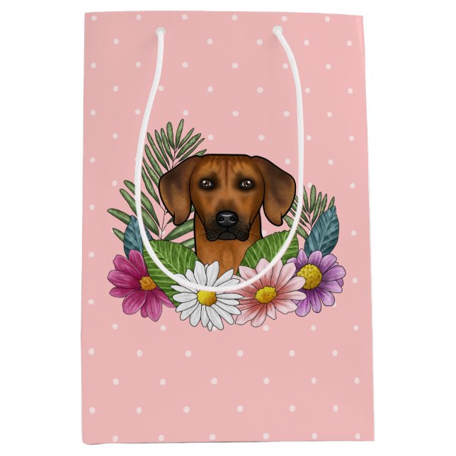 Bolsa De Regalo Mediana Rhodesia Ridgeback Cabeza De Perro Flores Silvestr (Anverso)