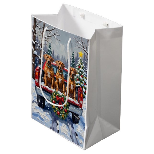 Bolsa De Regalo Mediana Rhodesian Ridgeback Christmas Red Truck Holiday (Angulo Anverso)