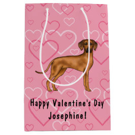 Bolsa De Regalo Mediana Ridgeback Rhodesia Perro Amor Patrón Corazón Rosa