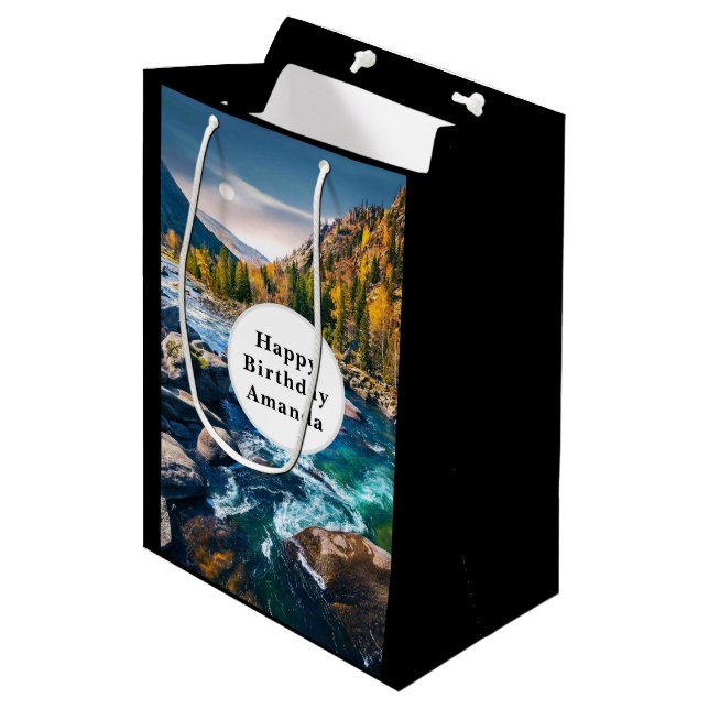 Bolsa De Regalo Mediana Río y montañas Fotografía cumpleaños (Angulo Anverso)