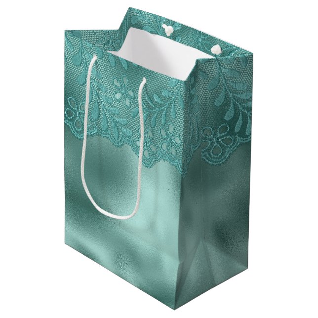 Bolsa De Regalo Mediana Robin Egg Green Lace Bridal Shower (Angulo Anverso)