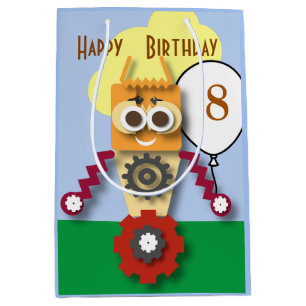 Bolsa De Regalo Mediana Robot de Dibujos Animados Cumpleaños Infantil Edit