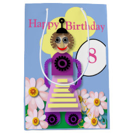 Bolsa De Regalo Mediana Robot de Dibujos Animados Editable Cumpleaños de N