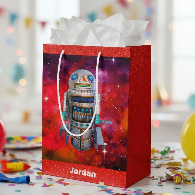 Bolsa De Regalo Mediana Robot de juguete retro de ciencia ficción rojo gal (Subido por el creador)