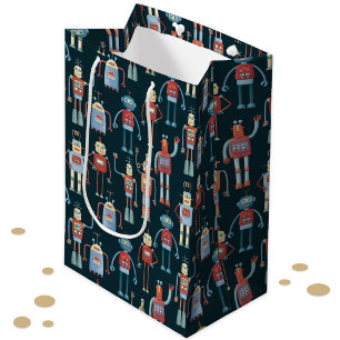 Bolsa De Regalo Mediana Robots vintage de estilo retro de los años 50