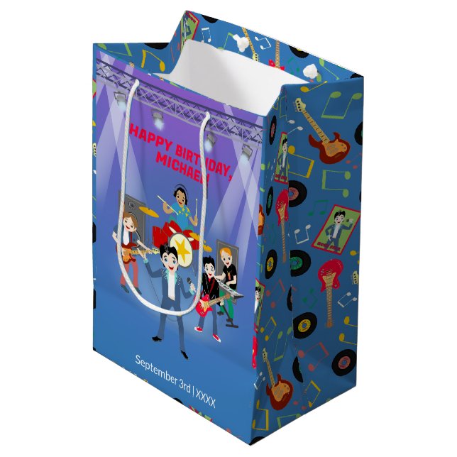 Bolsa De Regalo Mediana Rock Star Boys Band Birthday Party (Angulo Anverso)