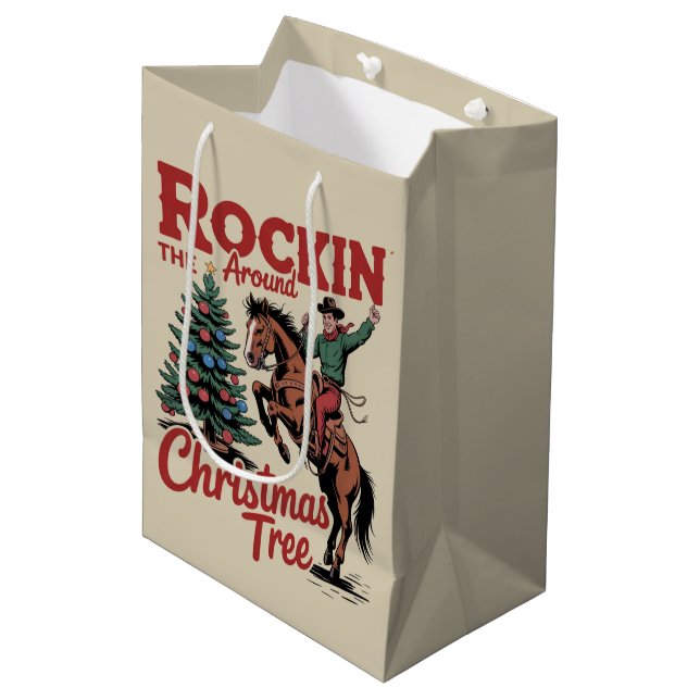 Bolsa De Regalo Mediana Rockin Around The Christmas Tree Country Cowboy (Angulo Anverso)