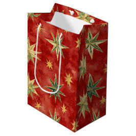 Bolsa De Regalo Mediana Rojas Verdes Estrellas Doradas Navidad