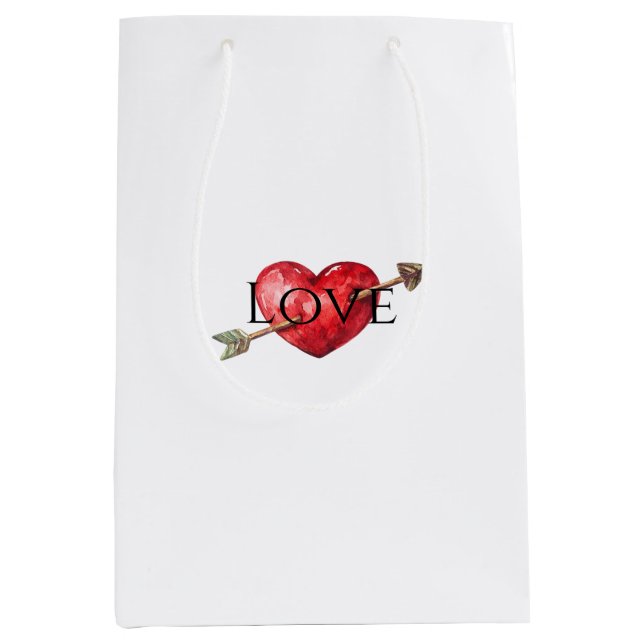 Bolsa De Regalo Mediana Rojo Corazón Flecha Amor (Anverso)