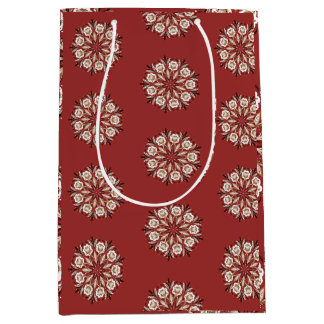 Bolsa De Regalo Mediana Rojo oscuro y blanco Rosemaling noruego floral