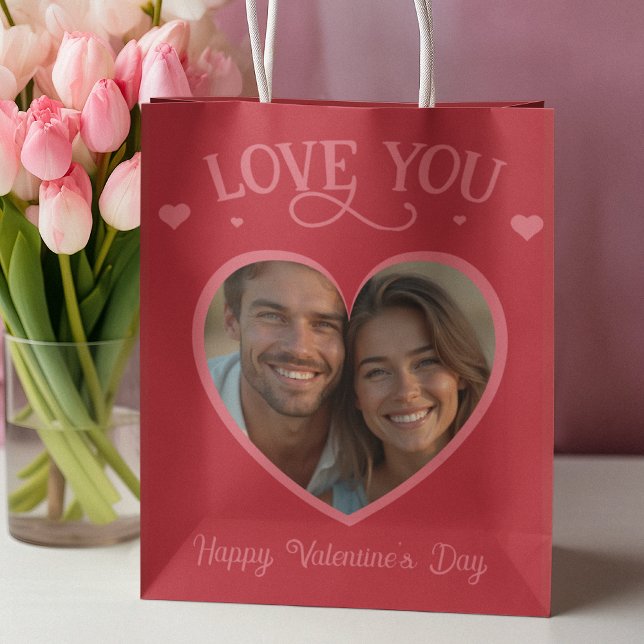Bolsa De Regalo Mediana Rojo romántico personalizado te amo (Romantic Red Personalized I Love You Medium Gift Bag)