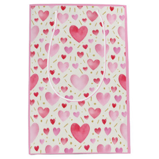 Bolsa De Regalo Mediana Romance de Cuarzo Rosa: Corazones de Acuarela y Do