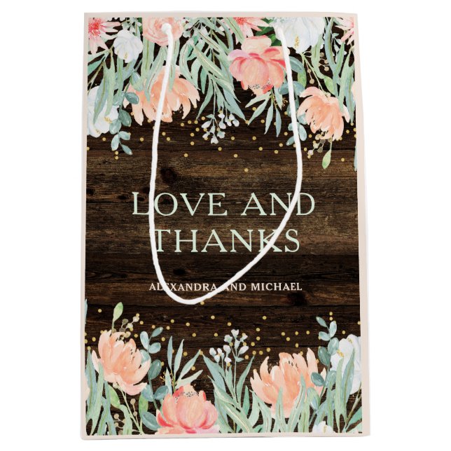 Bolsa De Regalo Mediana Romance floral rústico | Boda acuarela (Anverso)