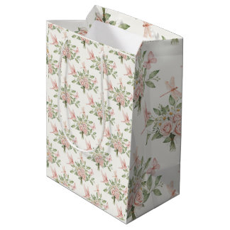 Bolsa De Regalo Mediana Romantic pink and green bird and flowers