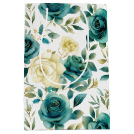 Bolsa De Regalo Mediana Romántica crema verde verde Rosa floral