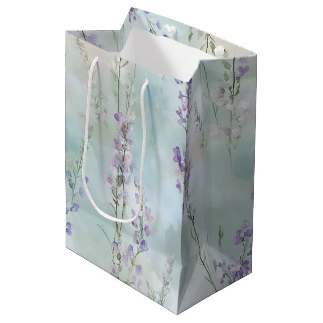 Bolsa De Regalo Mediana Romántico Boda floral púrpura ducha de novia (Angulo Anverso)