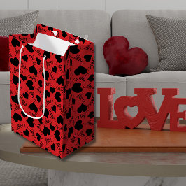 Bolsa De Regalo Mediana Romántico Corazón Rojo y Negro de San Valentín