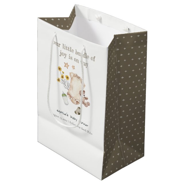 Bolsa De Regalo Mediana Ropa de bebé verde Boho Género Baby Shower neutral (Angulo Anverso)