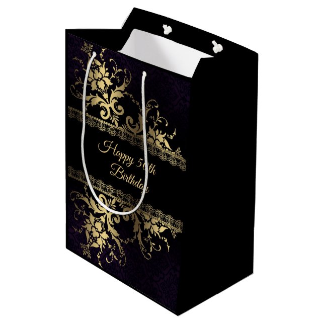 Bolsa De Regalo Mediana Ropa De Oro Y Flores (Angulo reverso)
