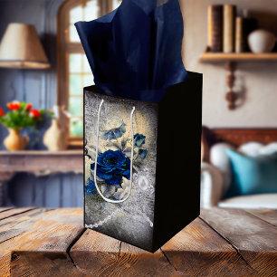 Bolsa De Regalo Mediana Rosa azul oscuro victoriano Ephemera