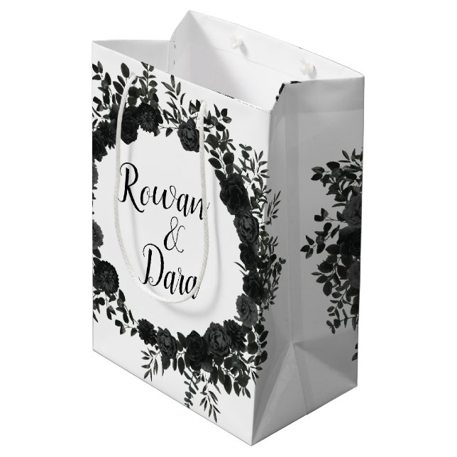 Bolsa De Regalo Mediana Rosa blanco negro Boda gótico (Angulo reverso)