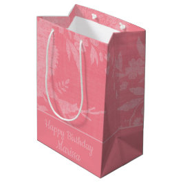 Bolsa De Regalo Mediana Rosa bonito sobre fondo floral rosa