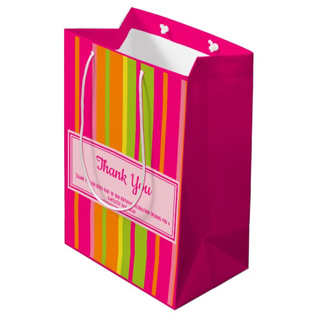 Bolsa De Regalo Mediana Rosa caliente, verde limón, Naranja y amarillo gra (Angulo reverso)