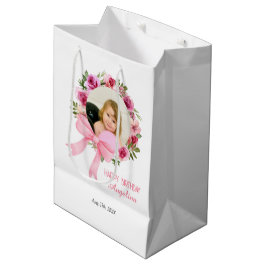 Bolsa De Regalo Mediana Rosa De Bow Rosado Floral Foto Cumpleaños