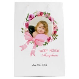 Bolsa De Regalo Mediana Rosa De Bow Rosado Floral Foto Cumpleaños