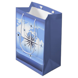 Bolsa De Regalo Mediana Rosa de brújula Navegación Ocean Blue Med Gift B