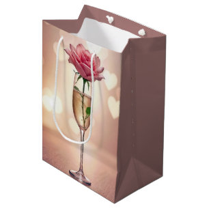 Bolsa De Regalo Mediana Rosa De Cumpleaños En Flauta De Champagne
