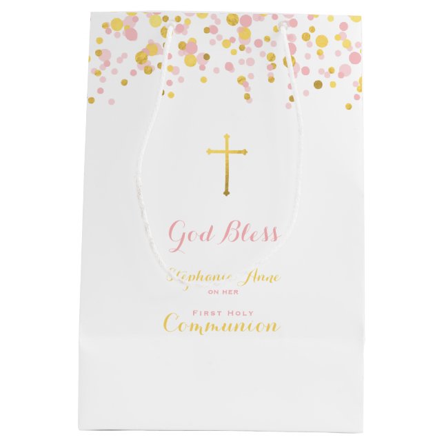 Bolsa De Regalo Mediana Rosa de la comunión y confeti del oro (Reverso)