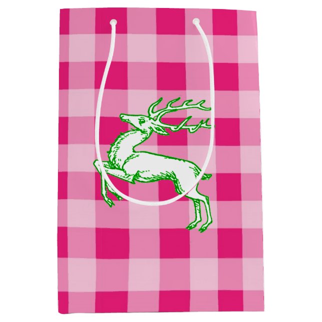 Bolsa De Regalo Mediana Rosa de los Renos Verdes Gingham (Anverso)