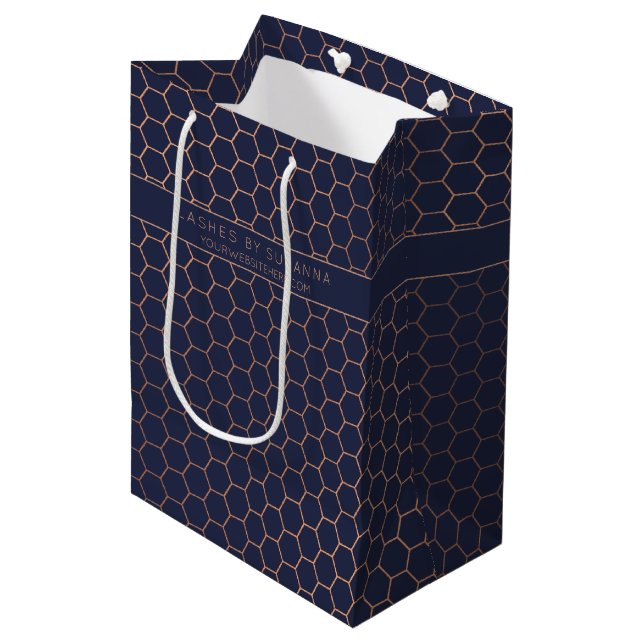 Bolsa De Regalo Mediana Rosa de moda Relieve metalizado dorado Navy Blue G (Angulo Anverso)