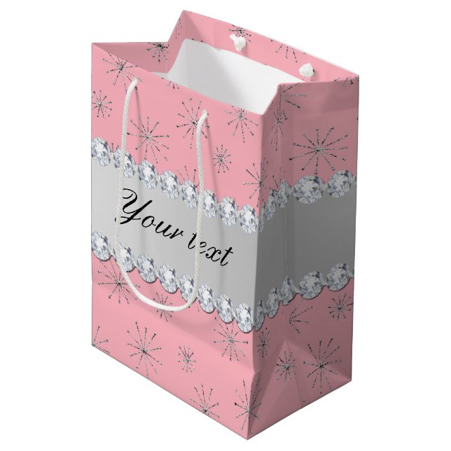 Bolsa De Regalo Mediana Rosa de plata elegante de los copos de nieve del (Angulo Anverso)