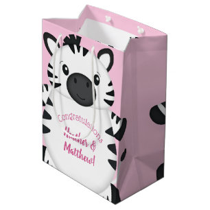 Bolsa De Regalo Mediana Rosa de zebra Baby Shower