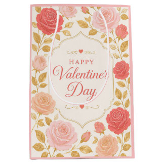 Bolsa De Regalo Mediana Rosa Dorada Romance de San Valentín