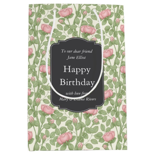 Bolsa De Regalo Mediana Rosa encantado Jardín Personalizado de Marfil (Anverso)