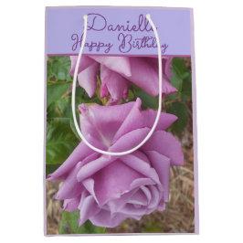 Bolsa De Regalo Mediana Rosa Flor Púrpura Nombre de Niña Cumpleaños