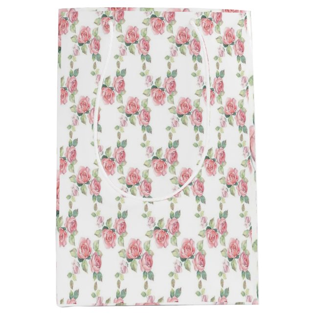 Bolsa De Regalo Mediana Rosa floral shabby chic rosa (Anverso)