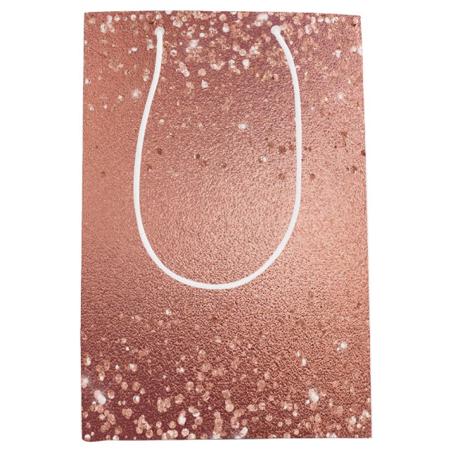 Bolsa De Regalo Mediana Rosa Gold Glitzy Purpurina Sparkle (Anverso)