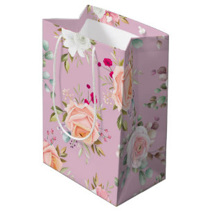 Bolsa De Regalo Mediana rosa morado elegante floral