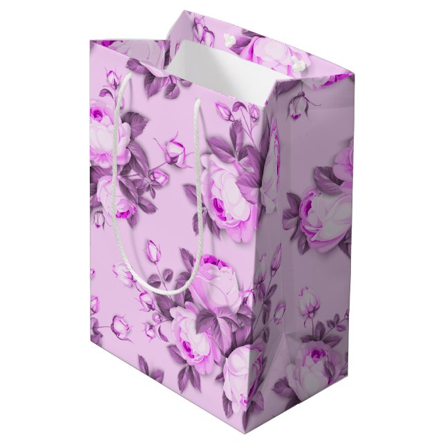 Bolsa De Regalo Mediana rosa morado elegante floral (Angulo reverso)