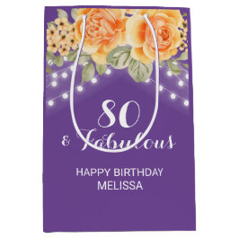 Bolsa De Regalo Mediana Rosa naranja Floral String Lights Purple Birthday
