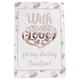 Bolsa De Regalo Mediana Rosa oro metálico Valentine corazón amor blanco