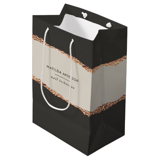 Bolsa De Regalo Mediana Rosa purpurina de oro negro elegante presupuesto m (Angulo Anverso)