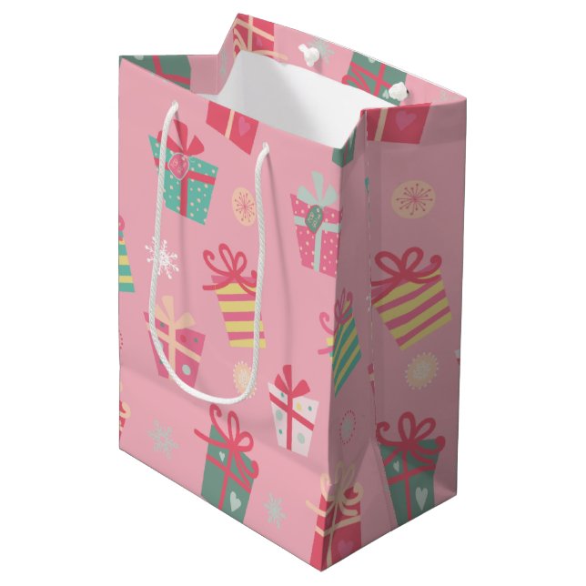 Bolsa De Regalo Mediana Rosa retro lindo presenta Navidades (Angulo Anverso)