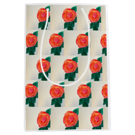 Bolsa De Regalo Mediana Rosa Roja con Hojas Verdes
