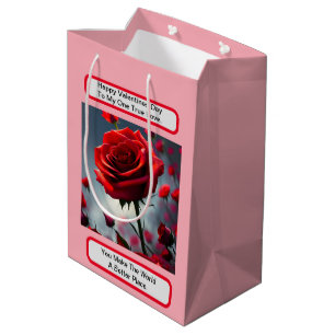Bolsa De Regalo Mediana Rosa roja de amor verdadero, Día de San Valentín