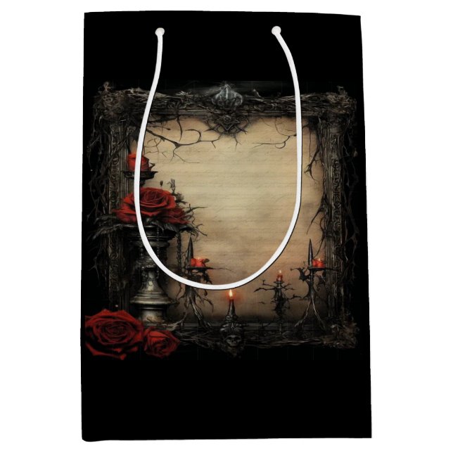 Bolsa De Regalo Mediana Rosa roja de Halloween con velas (Anverso)